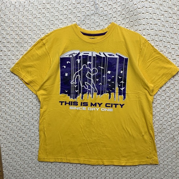 AND1 T Shirt Mens Large This Is My City Since Day One Basketball  Yellow T Shirt - Picture 1 of 9